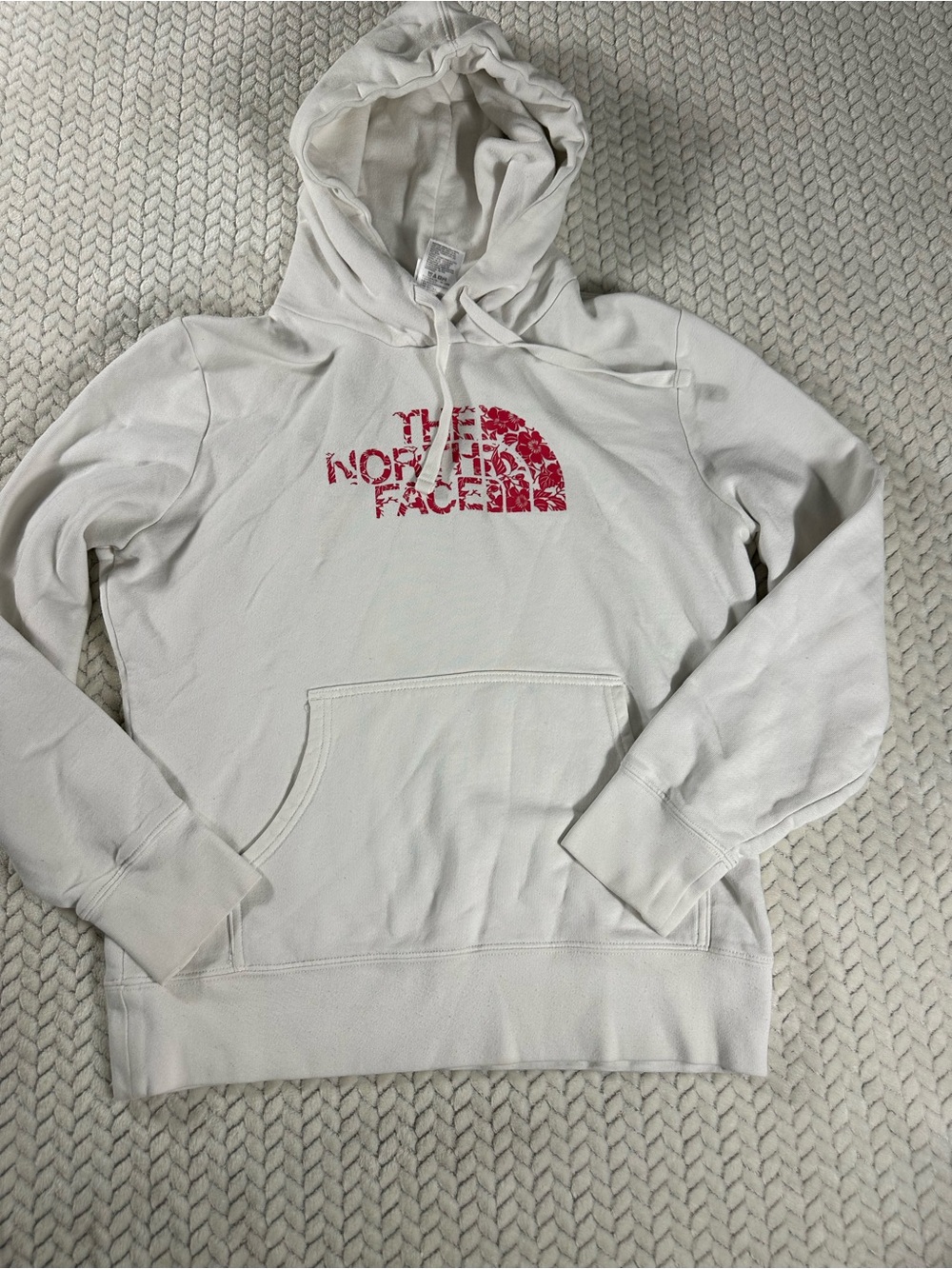 The North Face Women’s White Logo Pullover Hoodie Hooded Pockets Size Medium